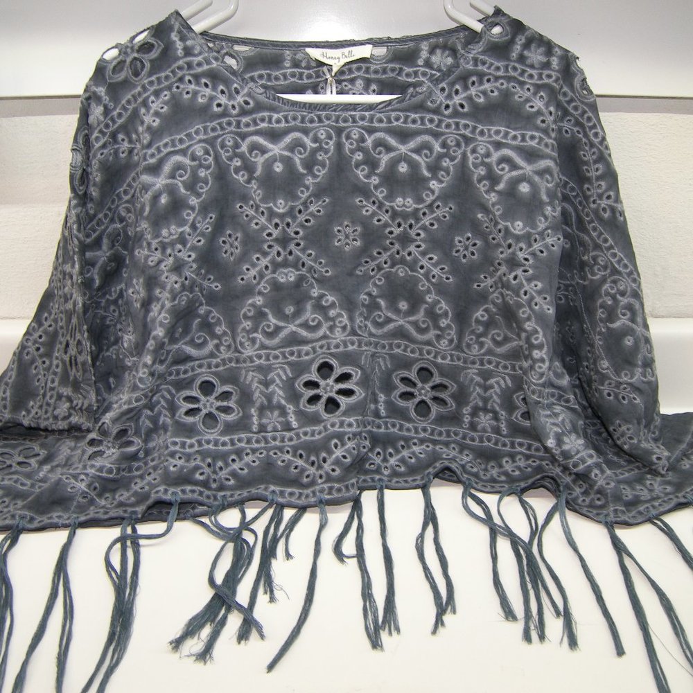 Honey Belle Fringe Eyelet Top NWT Steel Grey Small